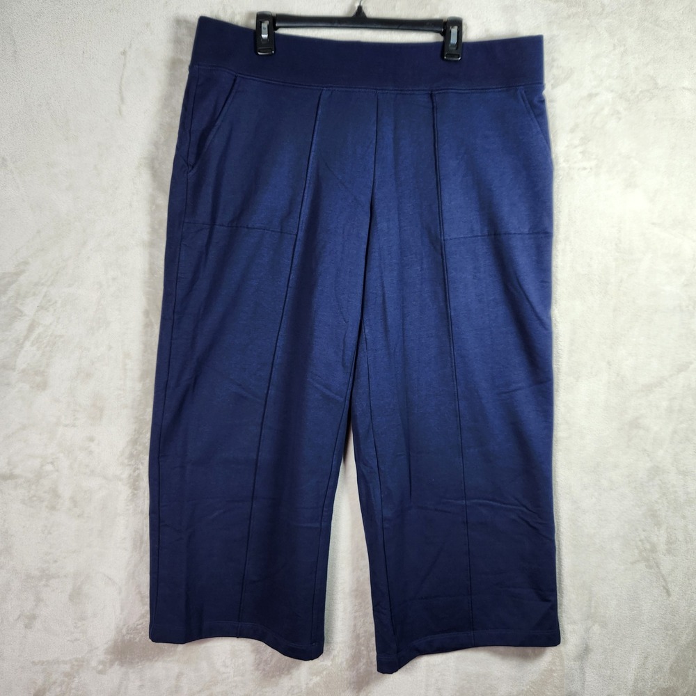 Denim & Co Pants Women XL Petite Navy Brushed Back French Terry Wide Leg A711700